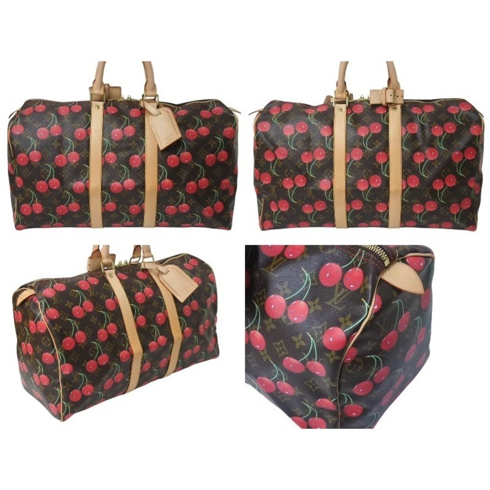 Louis Vuitton Boston Cherry Bag leather Takashi Keepall Monogram Murakami